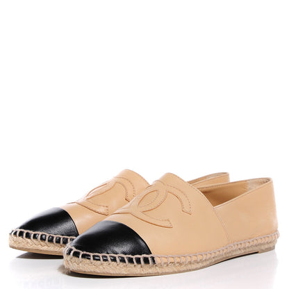 Chanel Lambskin CC Espadrilles 38 Beige Black 3 of 6