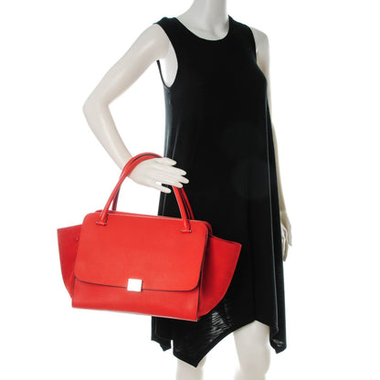 Celine Drummed Calfskin Suede Double Zip Trapeze Vermillion 2 of 7
