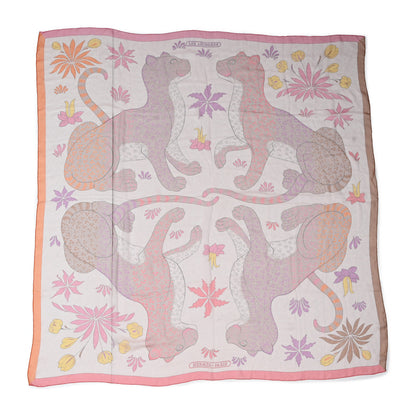 Hermes Silk Les Leopards Shawl 140 Orange Rose Violin 1 of 4