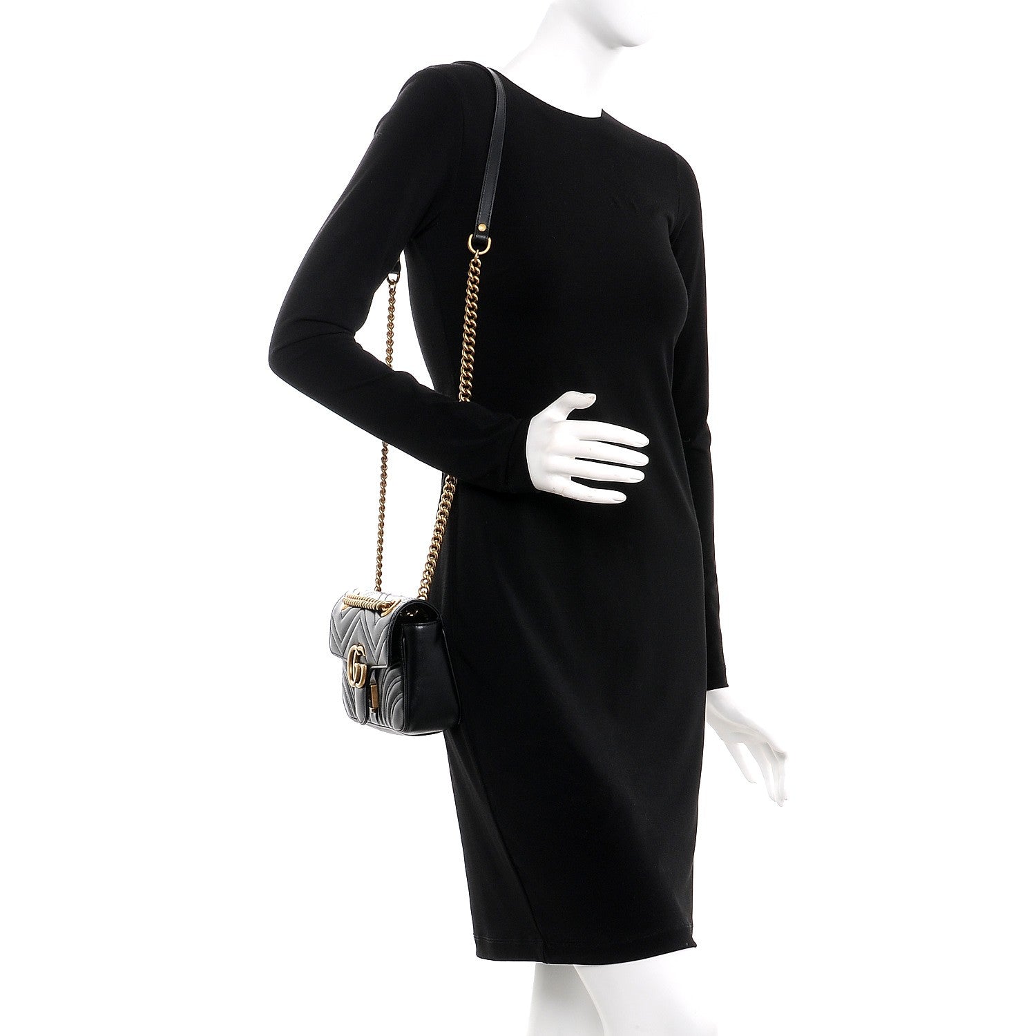 Gucci Calfskin Matelasse Mini GG Marmont Shoulder Bag Black 3 of 9