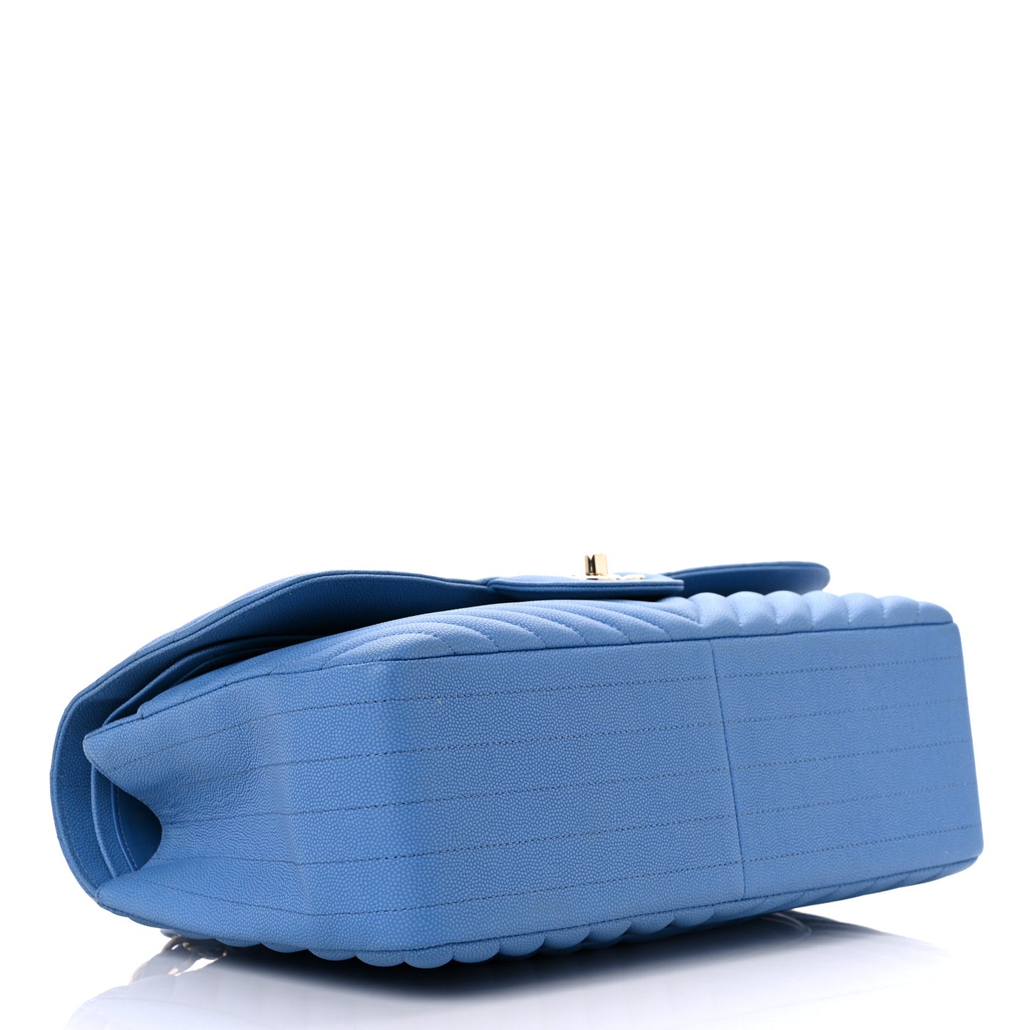 Caviar Flat Chevron Quilted Jumbo Double Flap Blue