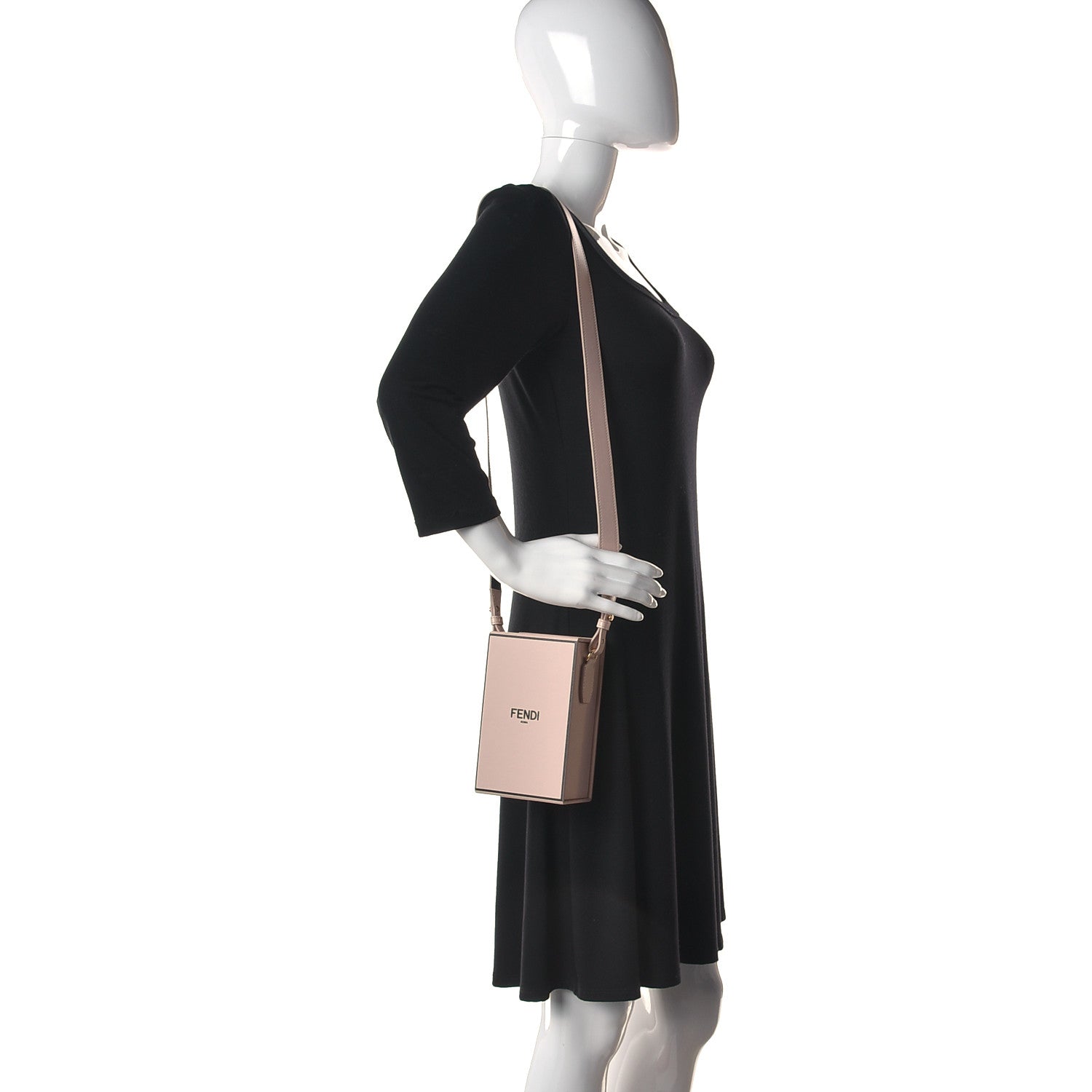 Fendi Vitello Fluffy Logo Vertical Box Rosa Quarzo Black 2 of 11