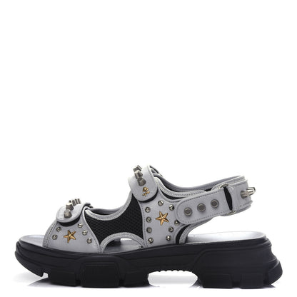 Gucci Technical Canvas Calfskin Reflective Studded Mens Aguru Sandals 11 Silver Black 1 of 9
