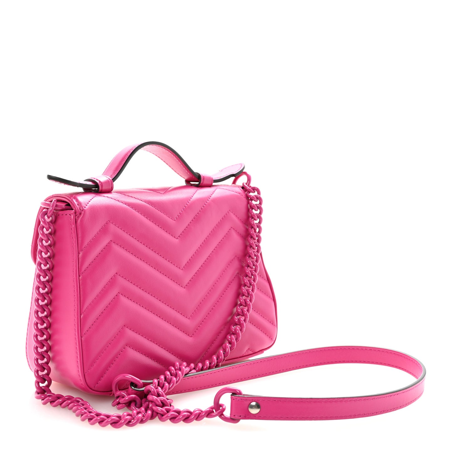 Calfskin Matelasse Monochrome Mini GG Marmont Top Handle Shoulder Bag Classic Fuxia
