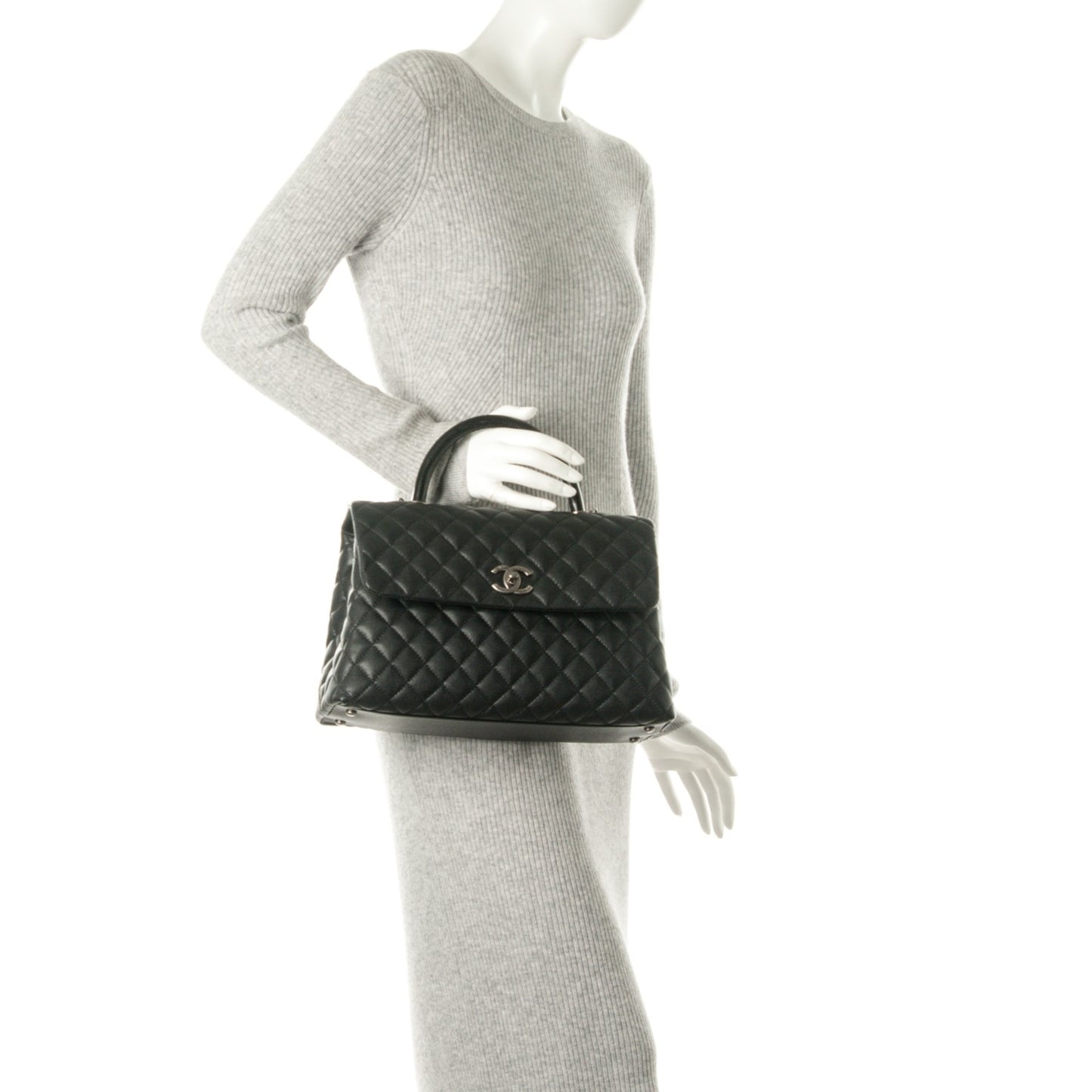 Caviar Quilted Medium Coco Handle Flap Black