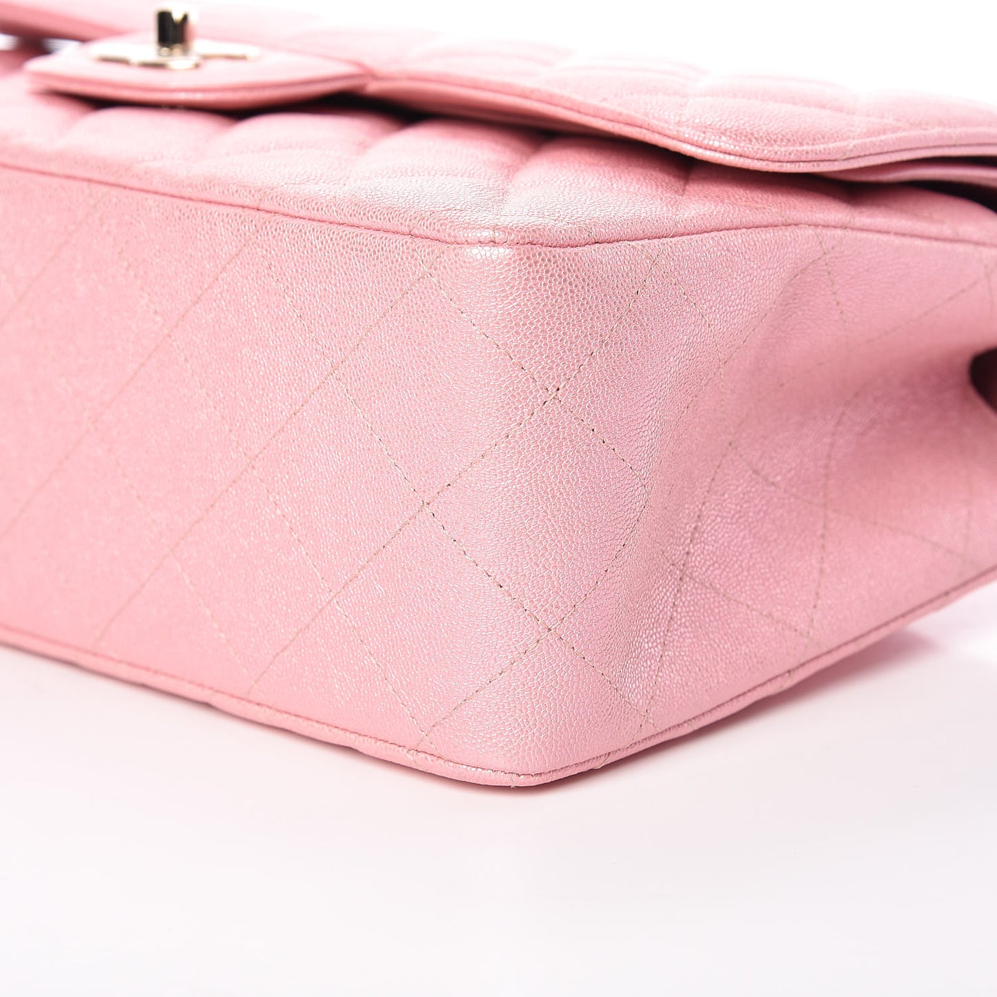 Iridescent Caviar Quilted Jumbo Double Flap Rose Pink