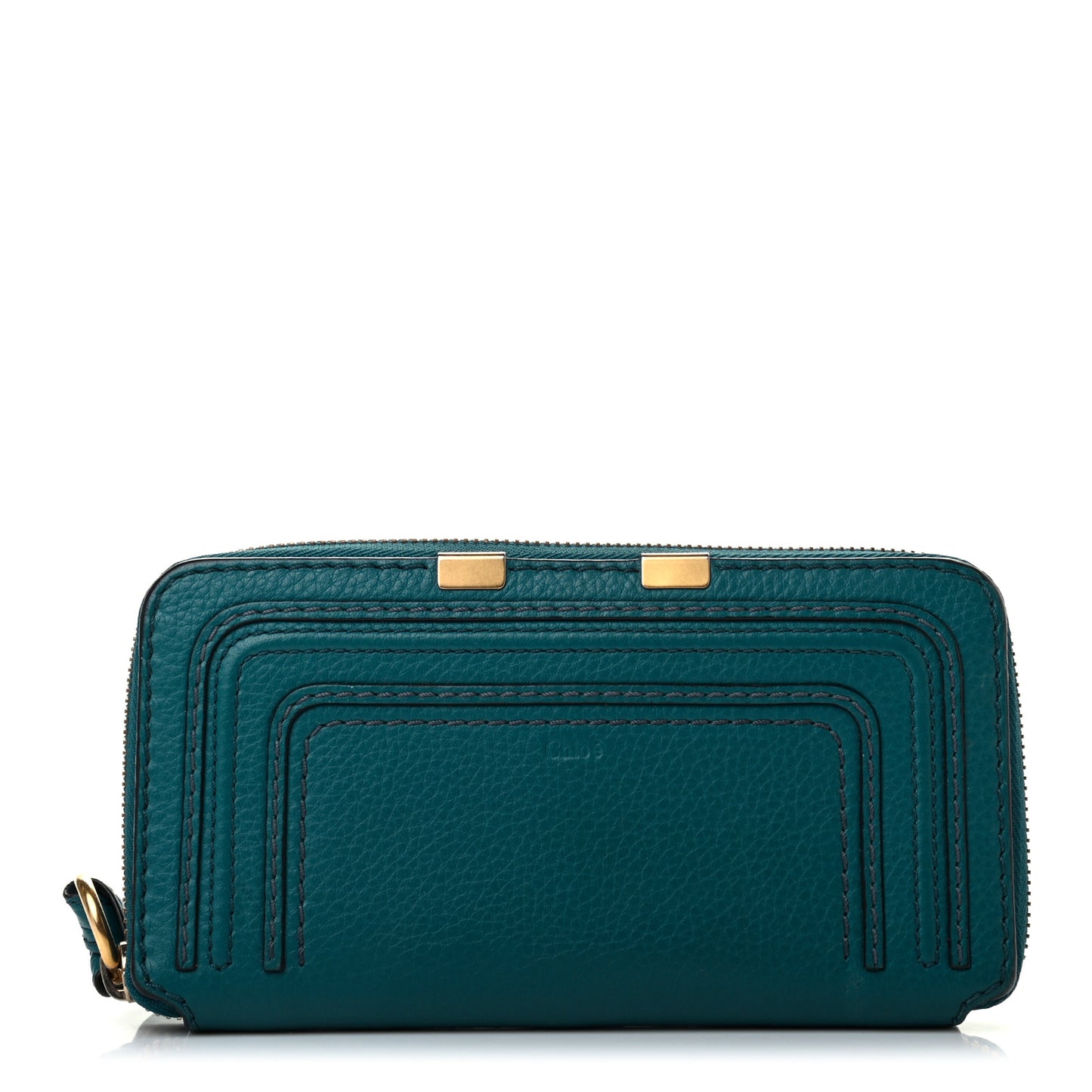 Grained Calfskin Marcie Long Zip Around Wallet Teal