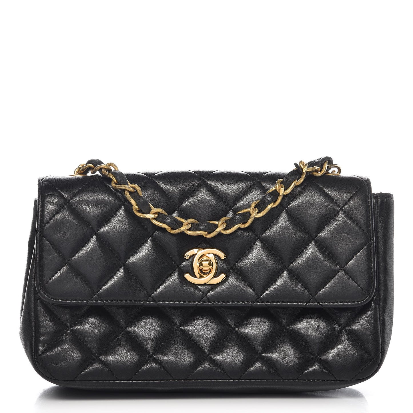 Lambskin Quilted Mini Rectangular Flap Black