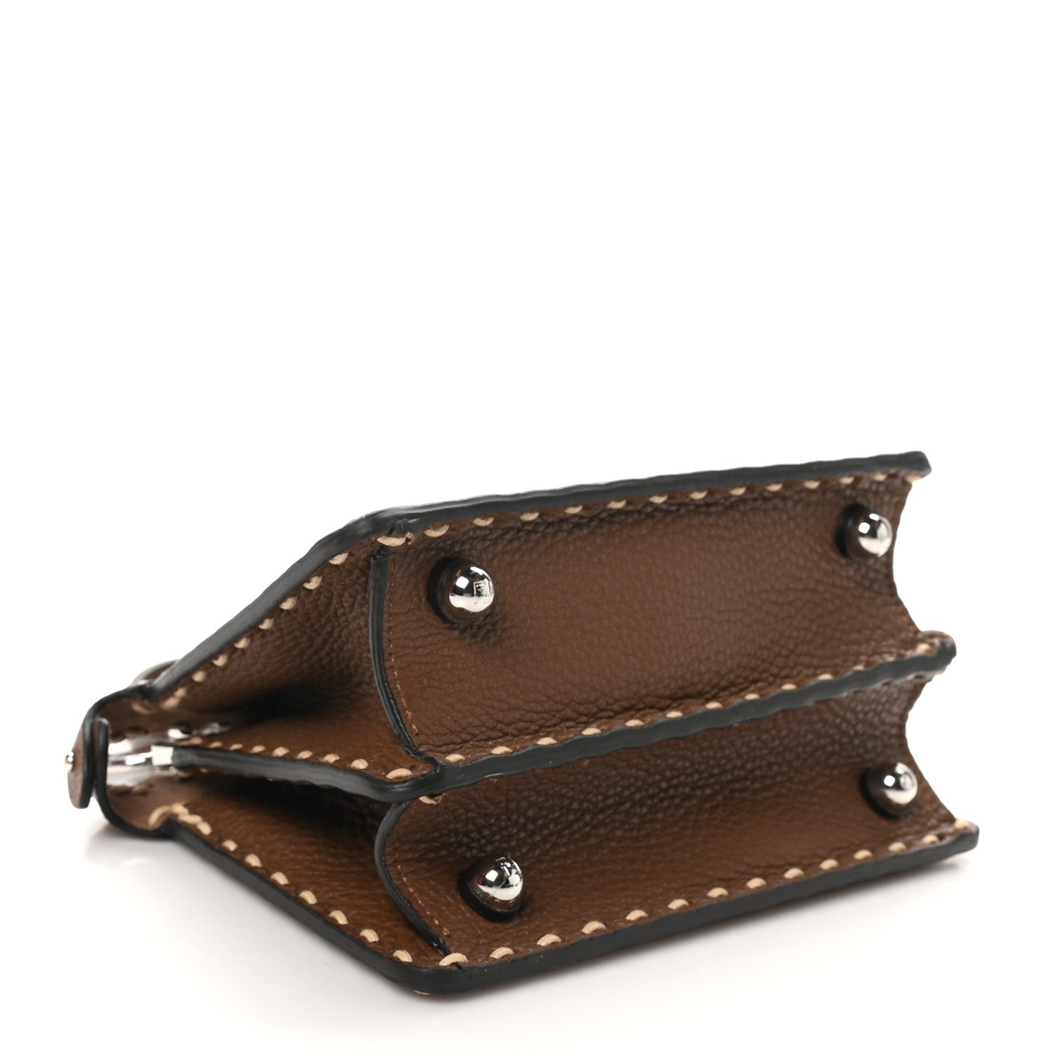 Fendi Fabric Woven Cuoio Romano Selleria Petite Peekaboo I SEE U Satchel Natural Gianduia 4 of 9