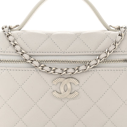 Chanel Caviar Quilted Ridged CC Top Handle Slim Vanity Case With Chain Light Grey 8 of 11