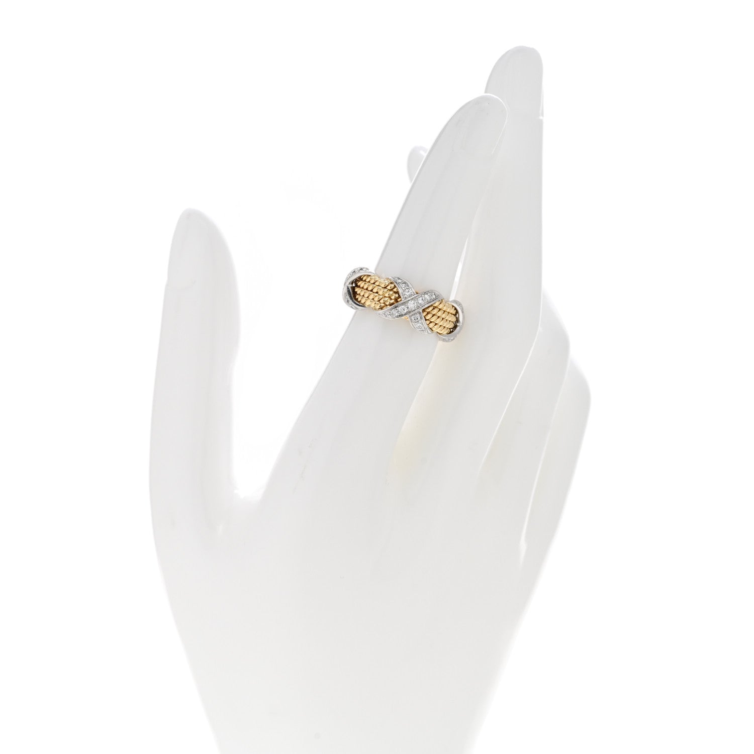 Tiffany 18K Yellow Gold Platinum Diamond Schlumberger Rope Four Row X Ring 50 5.25 2 of 6