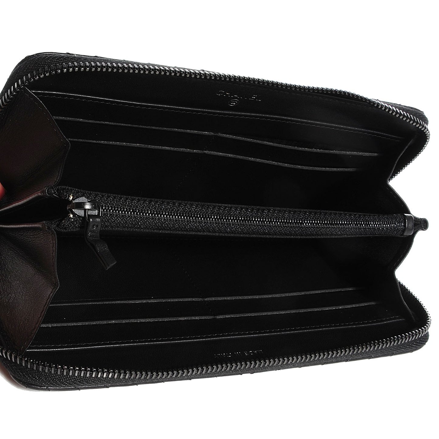Lambskin Chevron Zip Wallet Black