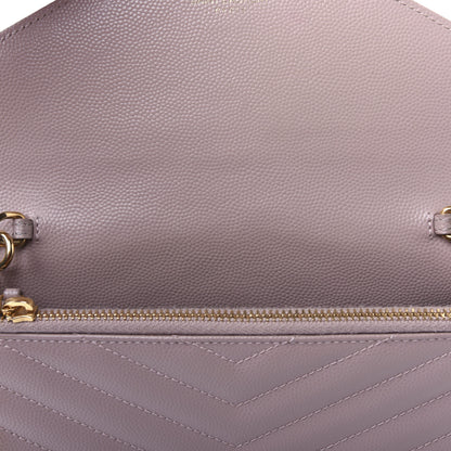 Saint Laurent Grain De Poudre Matelasse Chevron Monogram Envelope Chain Wallet Pale Pink 11 of 17