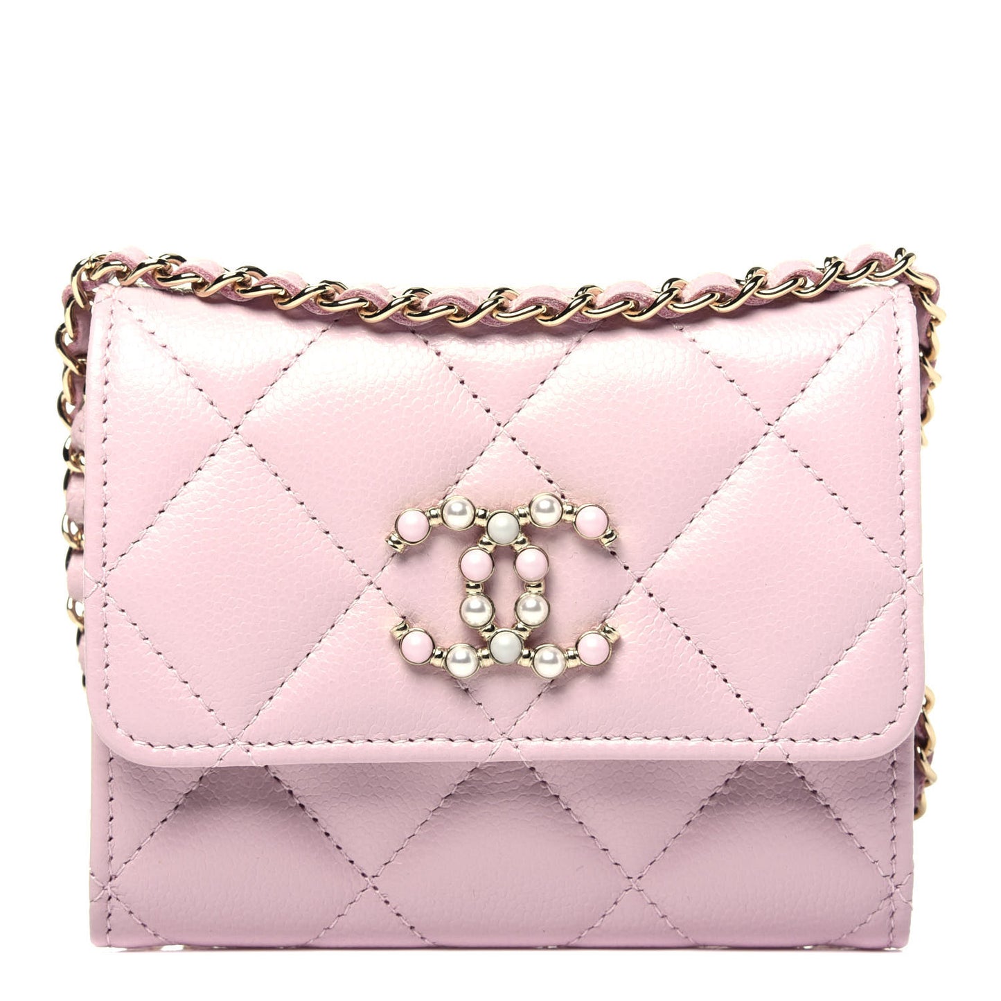 Caviar Quilted Coco Candy Card Holder On Chain Light Pink