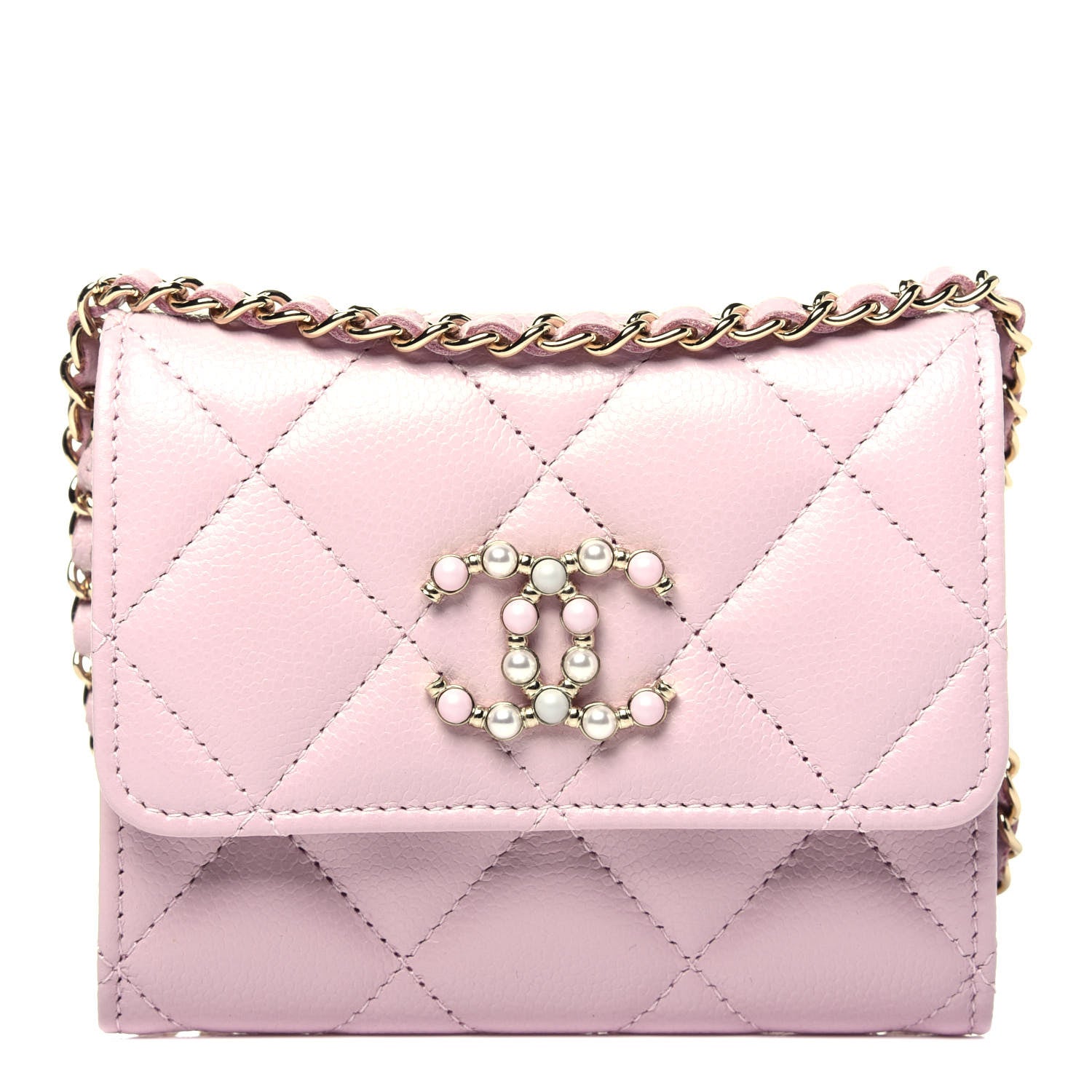Chanel Caviar Quilted Coco Candy Card Holder On Chain Light Pink 1 of 12