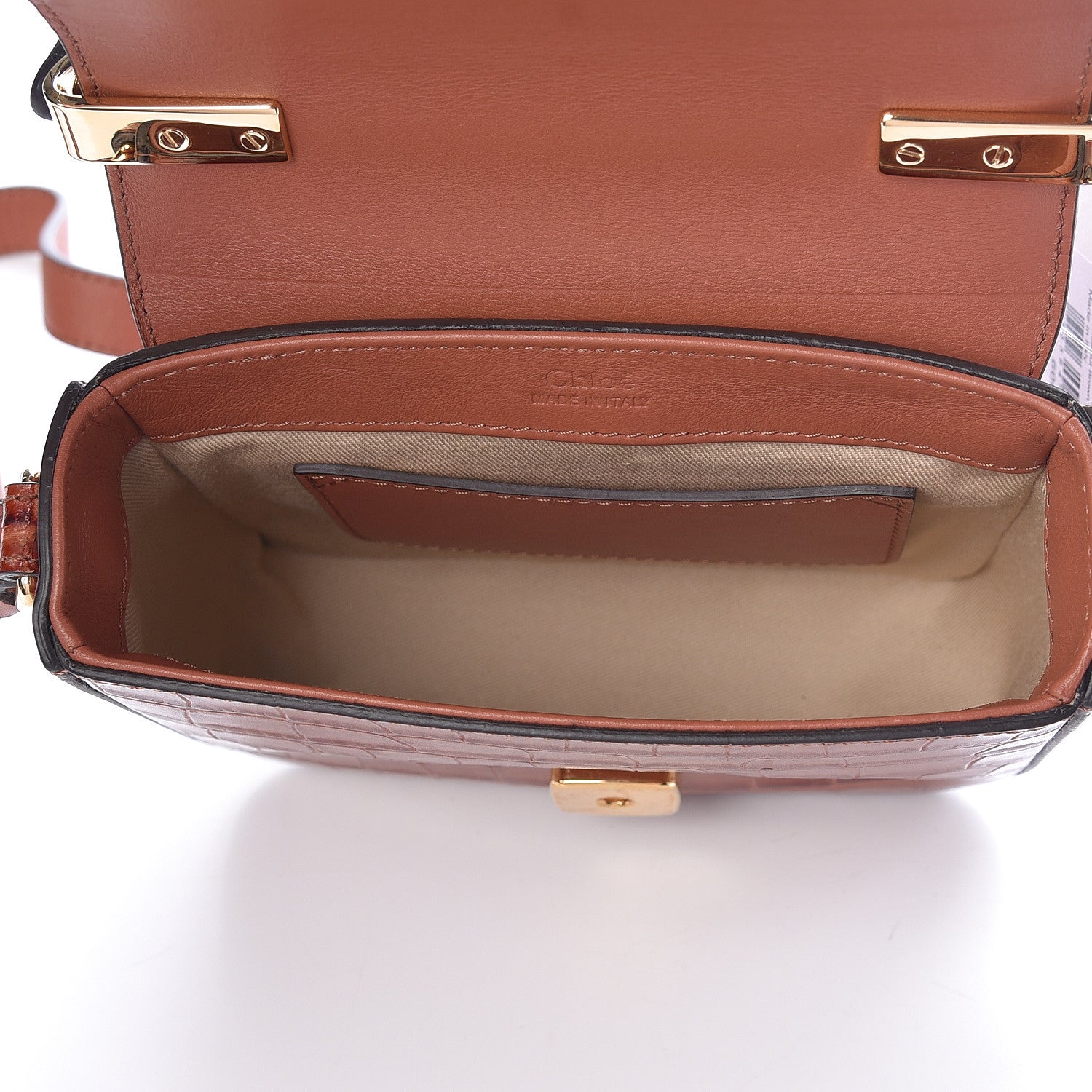 Chloe Calfskin Crocodile Embossed Mini C Double Carry Chestnut Brown 5 of 9
