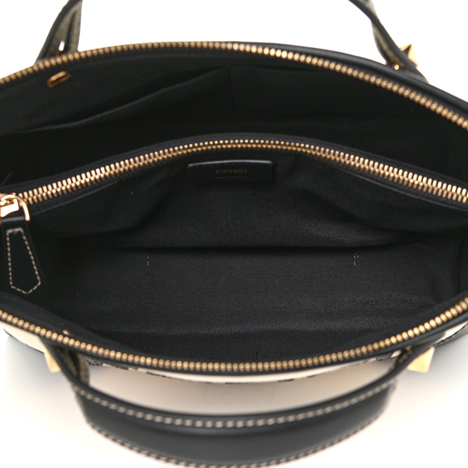 Fendi Canvas Vitello King Logo Embroidered Medium By The Way Boston Bag Grezzo Black 6 of 10