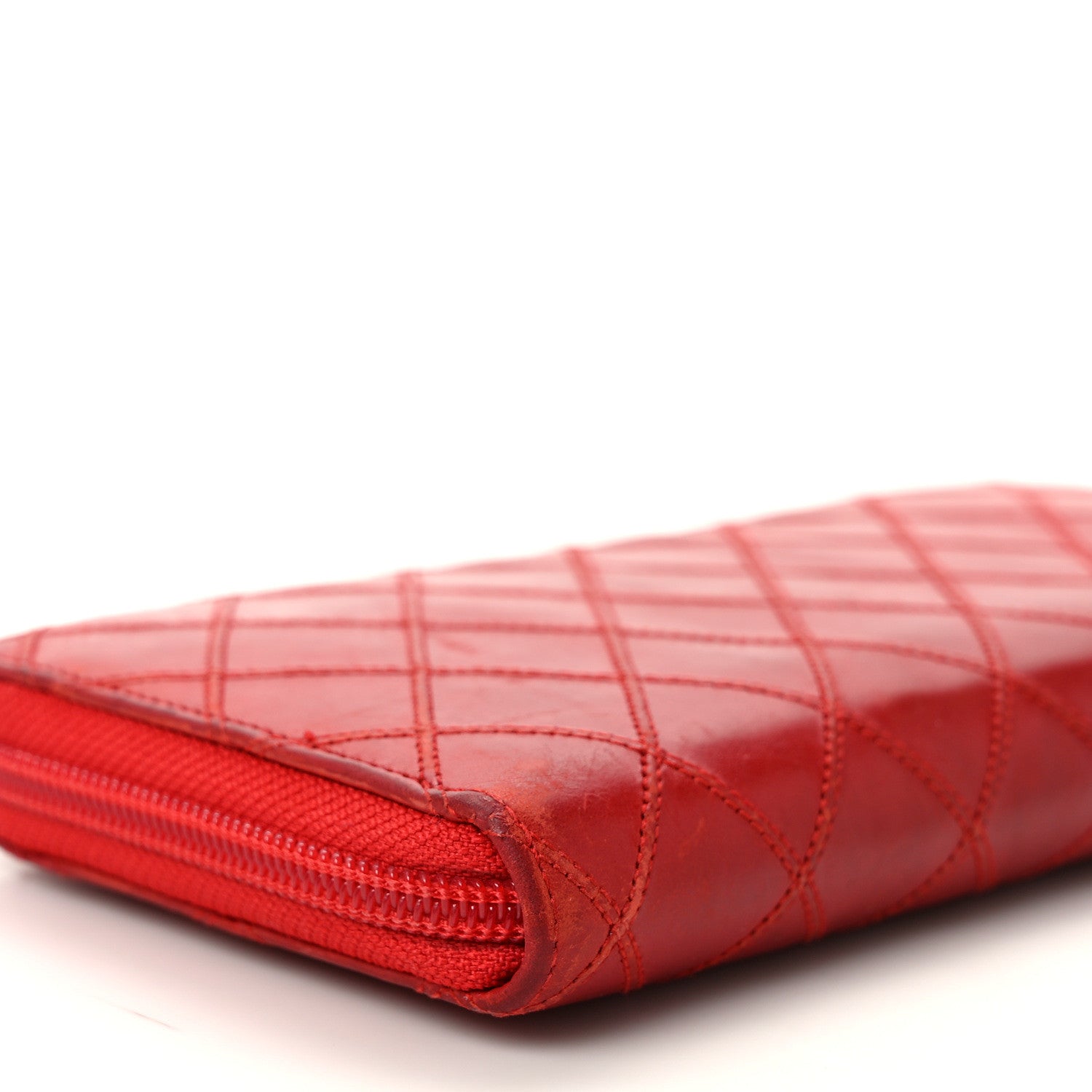 Chanel Calfskin Diamond Stitch Zip Around Wallet Red 8 of 9