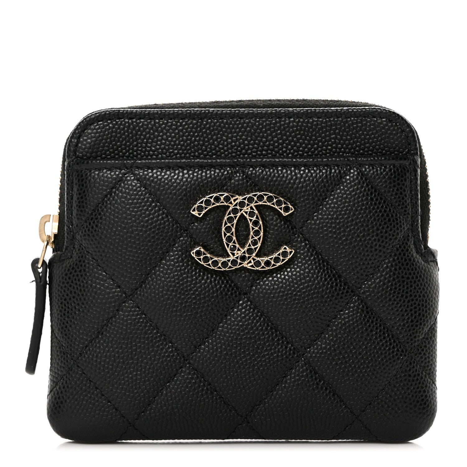 Chanel Caviar Quilted Crystal Zip Card Holder Wallet Black 1 of 8