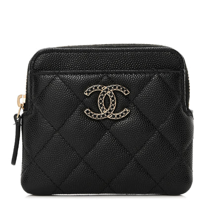 Chanel Caviar Quilted Crystal Zip Card Holder Wallet Black 1 of 8