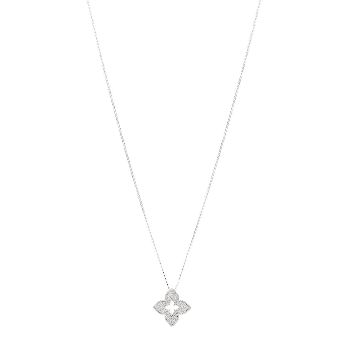 18K White Gold Diamond Large Venetian Princess Pendant Necklace