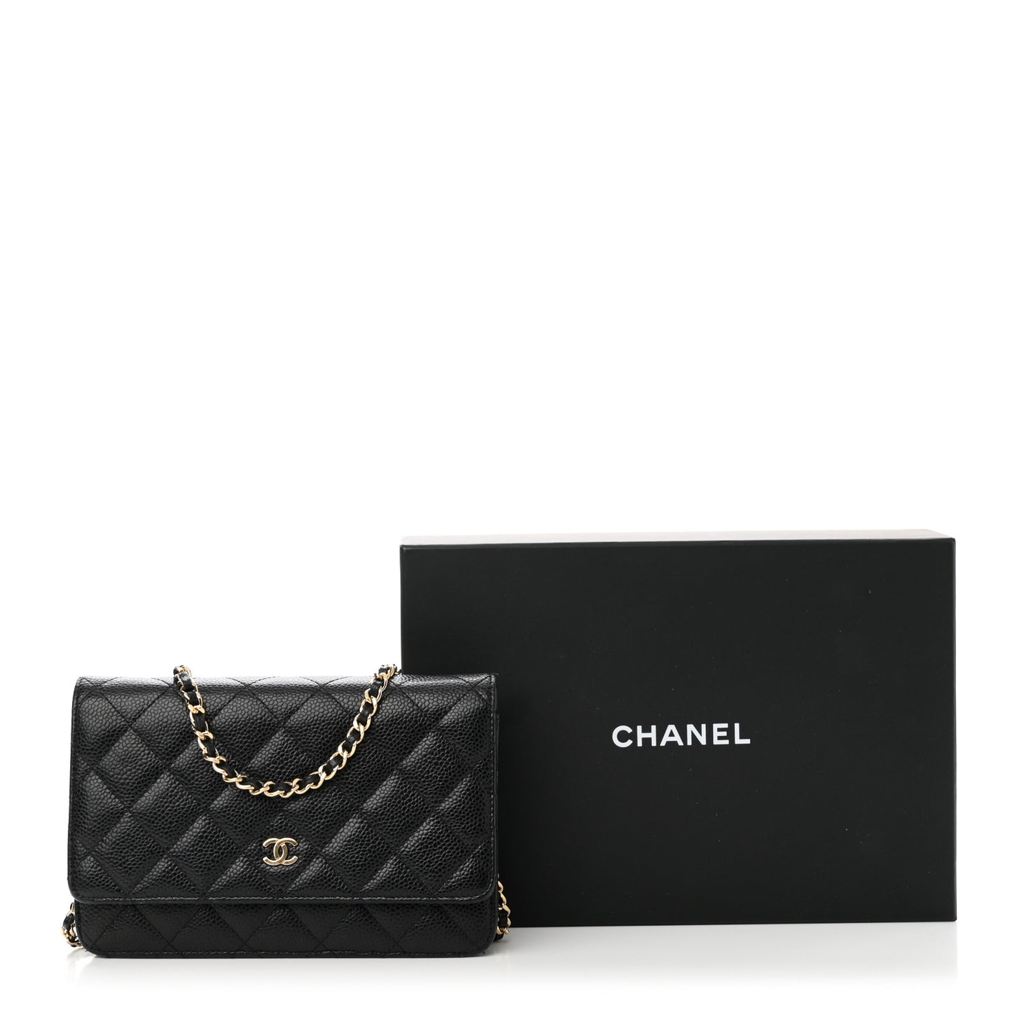 Caviar Quilted Wallet on Chain WOC Black