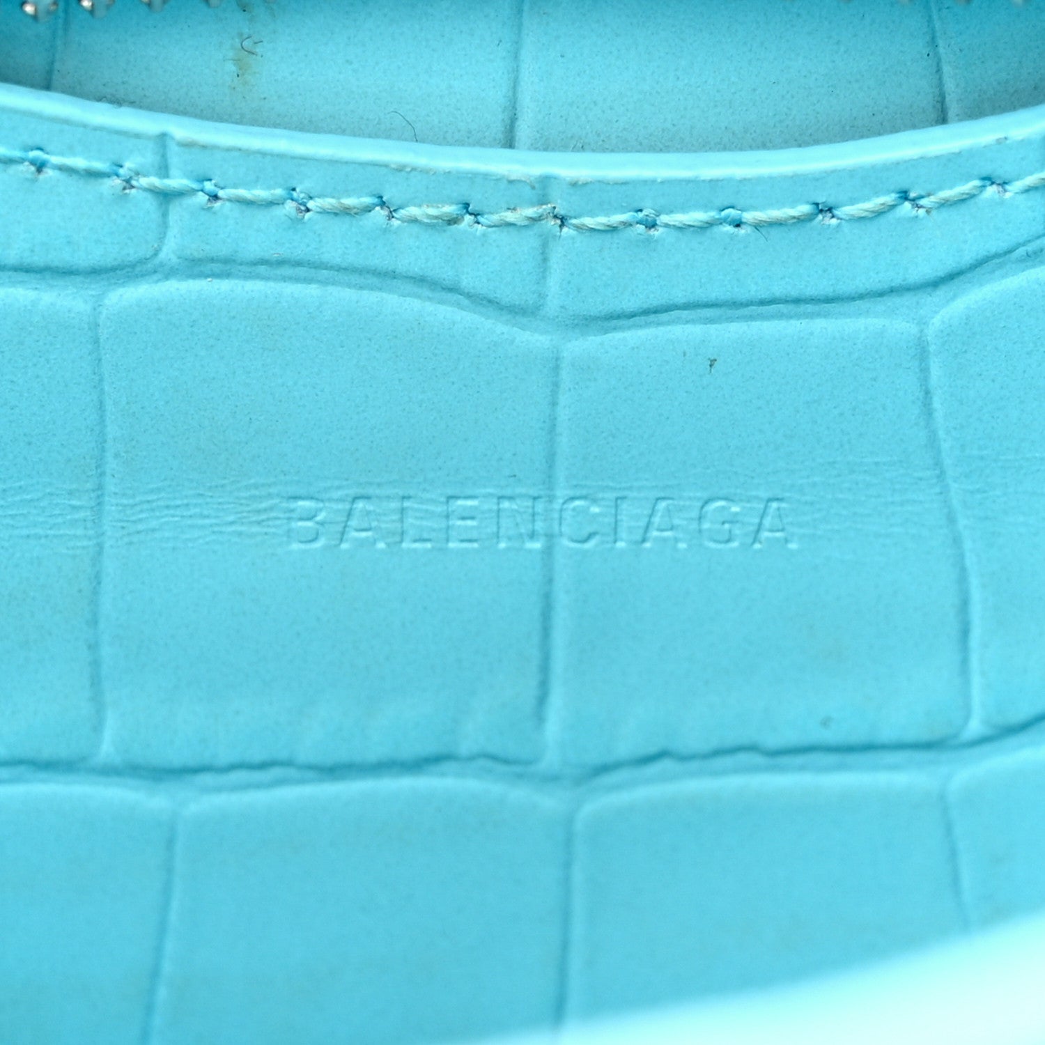 Balenciaga Calfskin Crocodile Embossed Neo Classic Silver Hardware Nano City Crossbody Azur 6 of 13