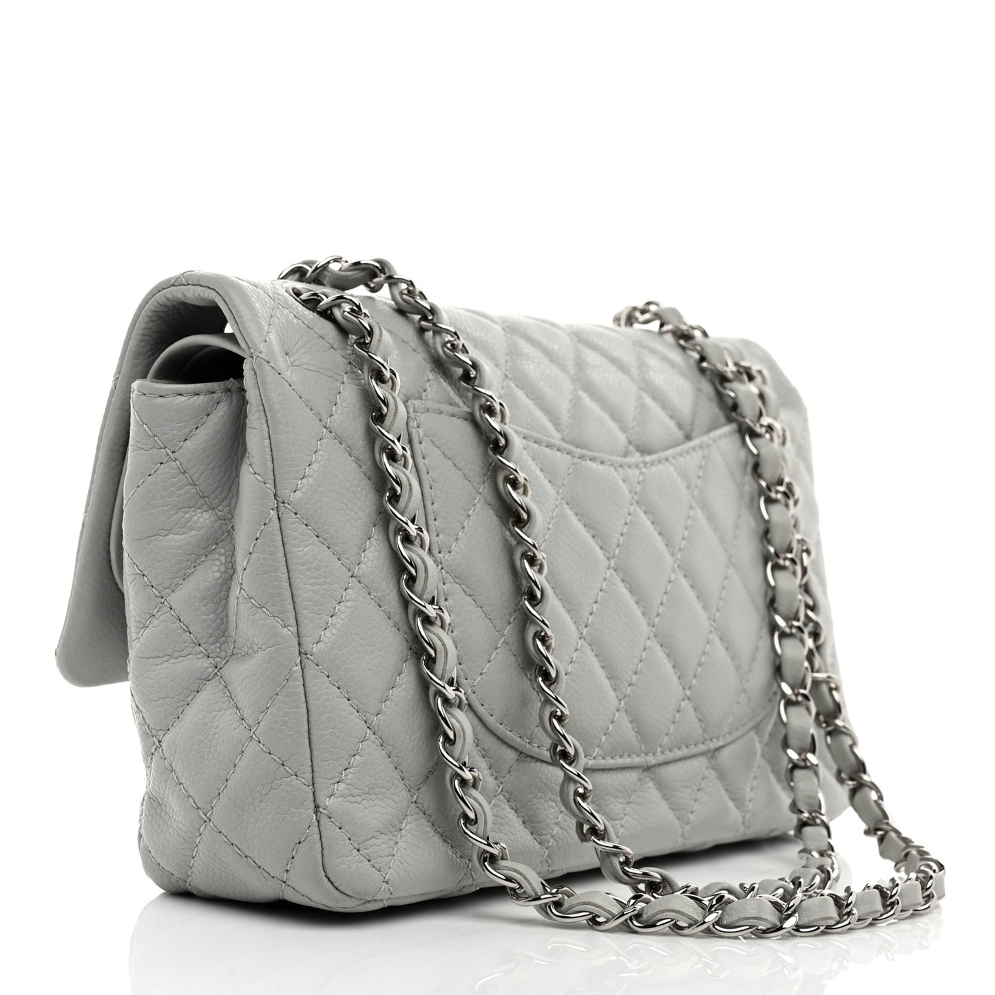 Washed Caviar Quilted Medium Double Flap Light Blue