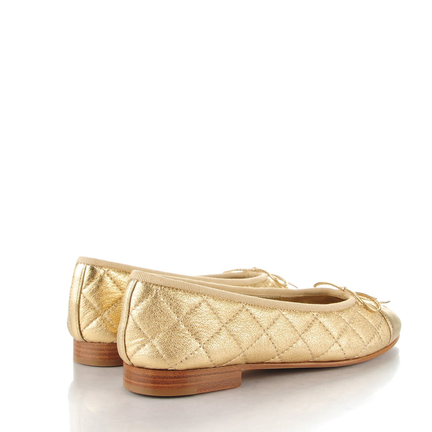 Metallic Lambskin Quilted CC Cap Toe Ballet Flats 35 Gold