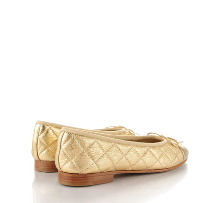 Chanel Metallic Lambskin Quilted CC Cap Toe Ballet Flats 35 Gold 4 of 8