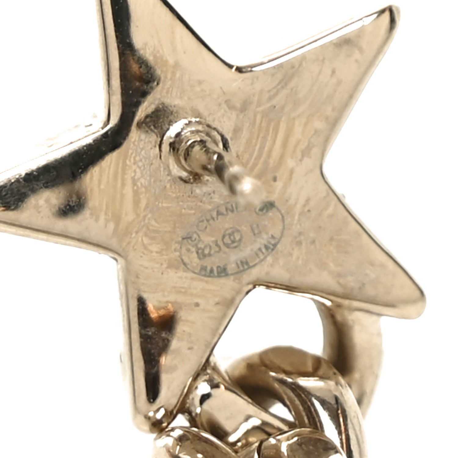Chanel Metal Crystal Textured CC Star Drop Earrings Gold 4 of 4