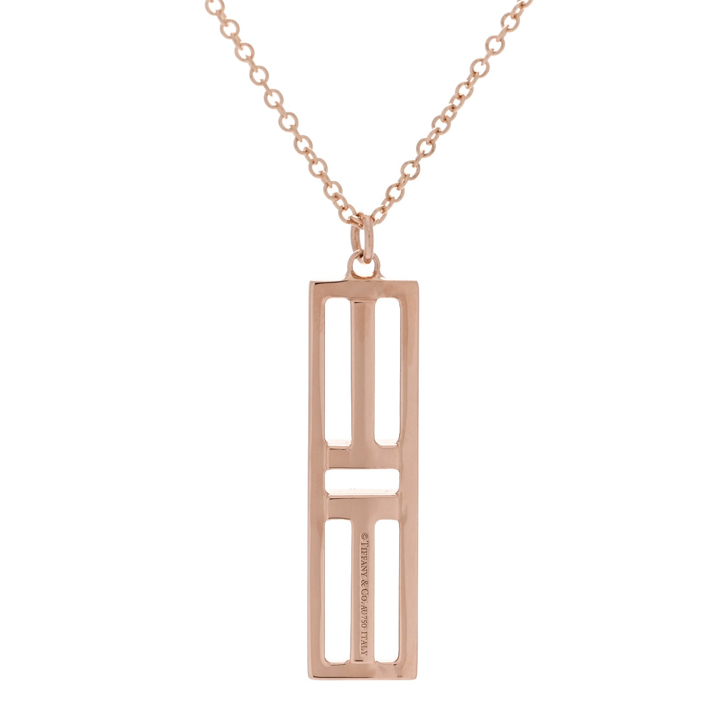 18K Rose Gold Diamond Tiffany T Two Open Vertical Bar Pendant Necklace