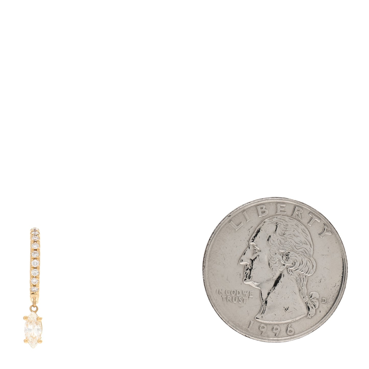 18K Yellow Gold Diamond Single Marquise Huggie Drop Earring