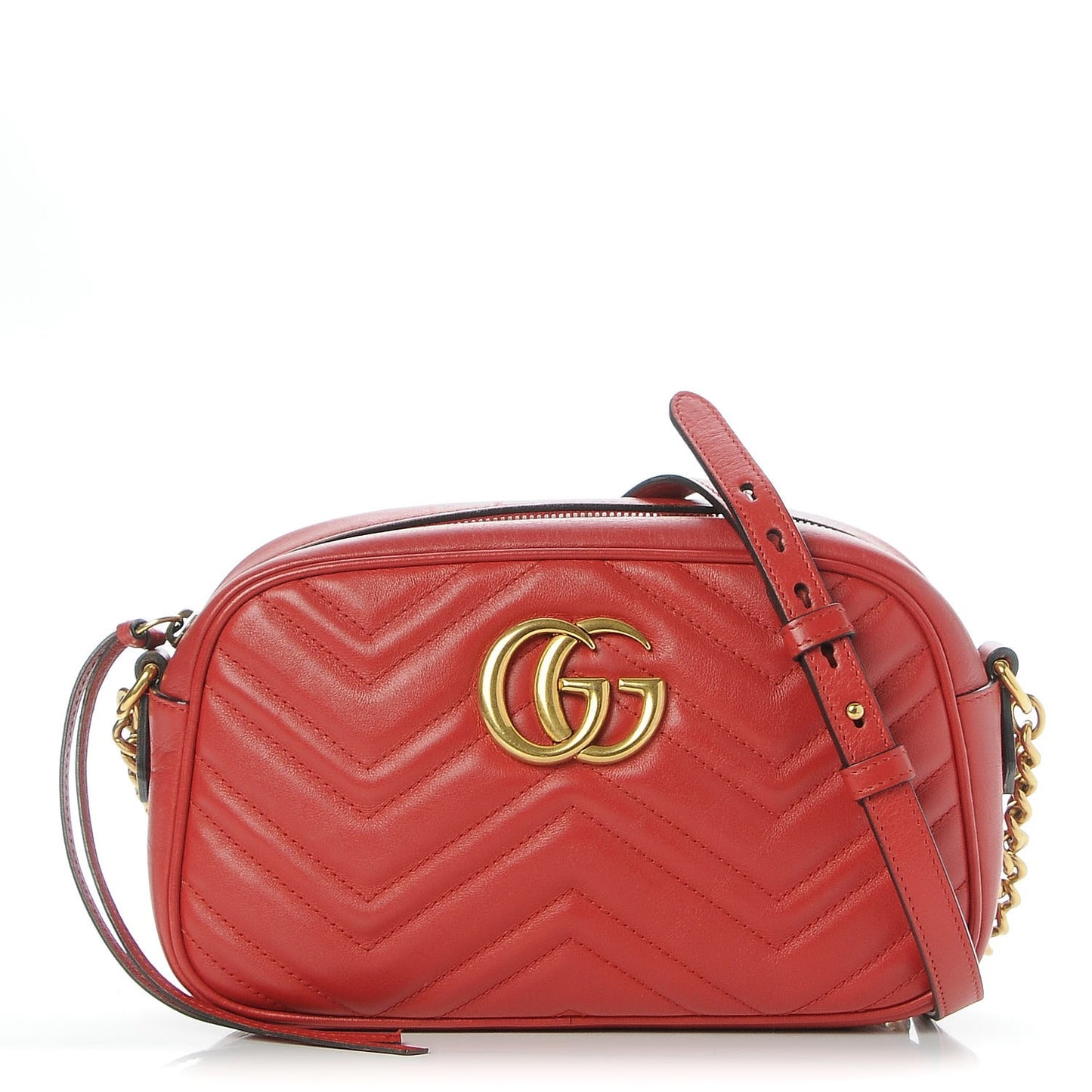 Calfskin Matelasse Small GG Marmont Chain Shoulder Bag Hibiscus Red