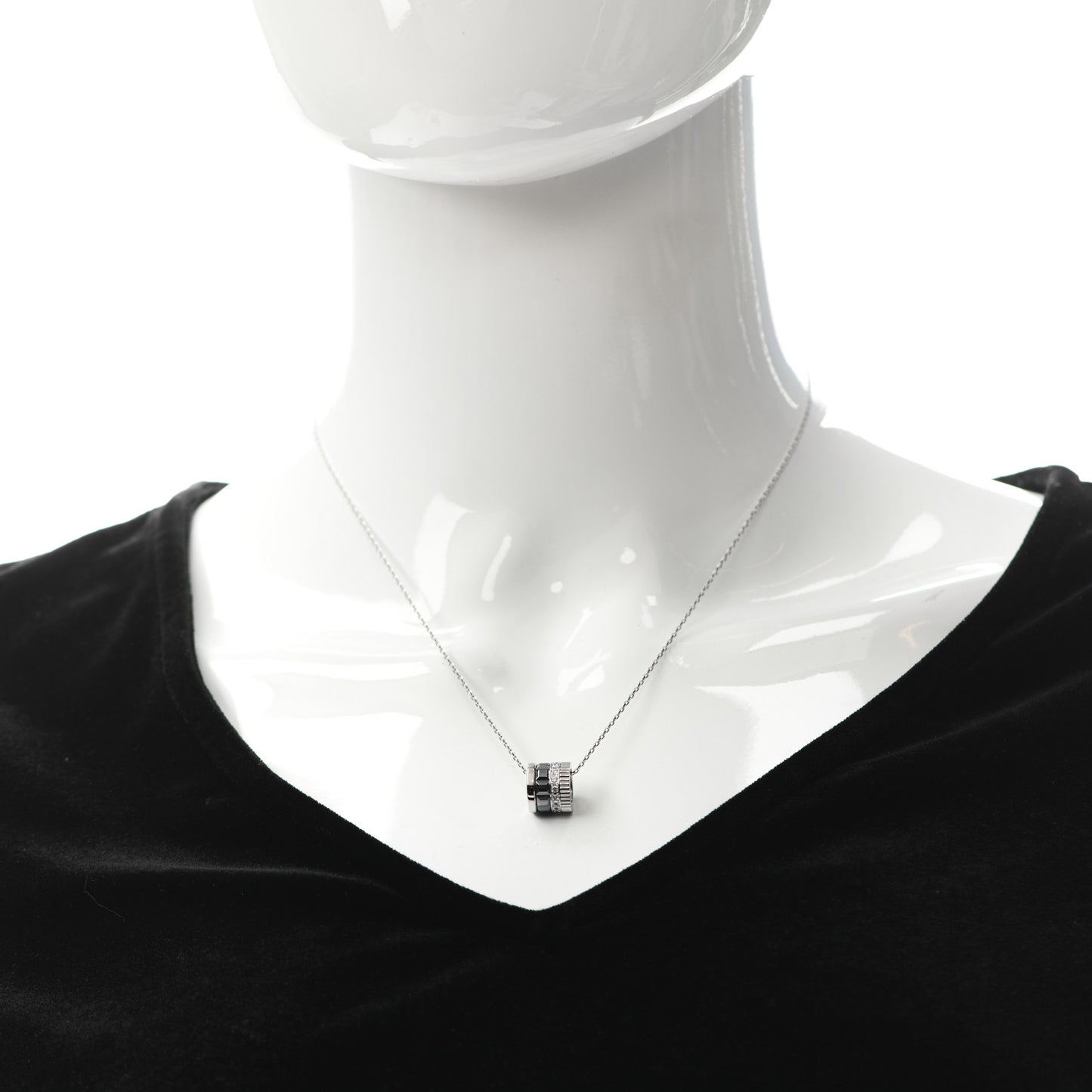 18K White Gold PVD Black Diamond Quatre Ring Pendant Necklace