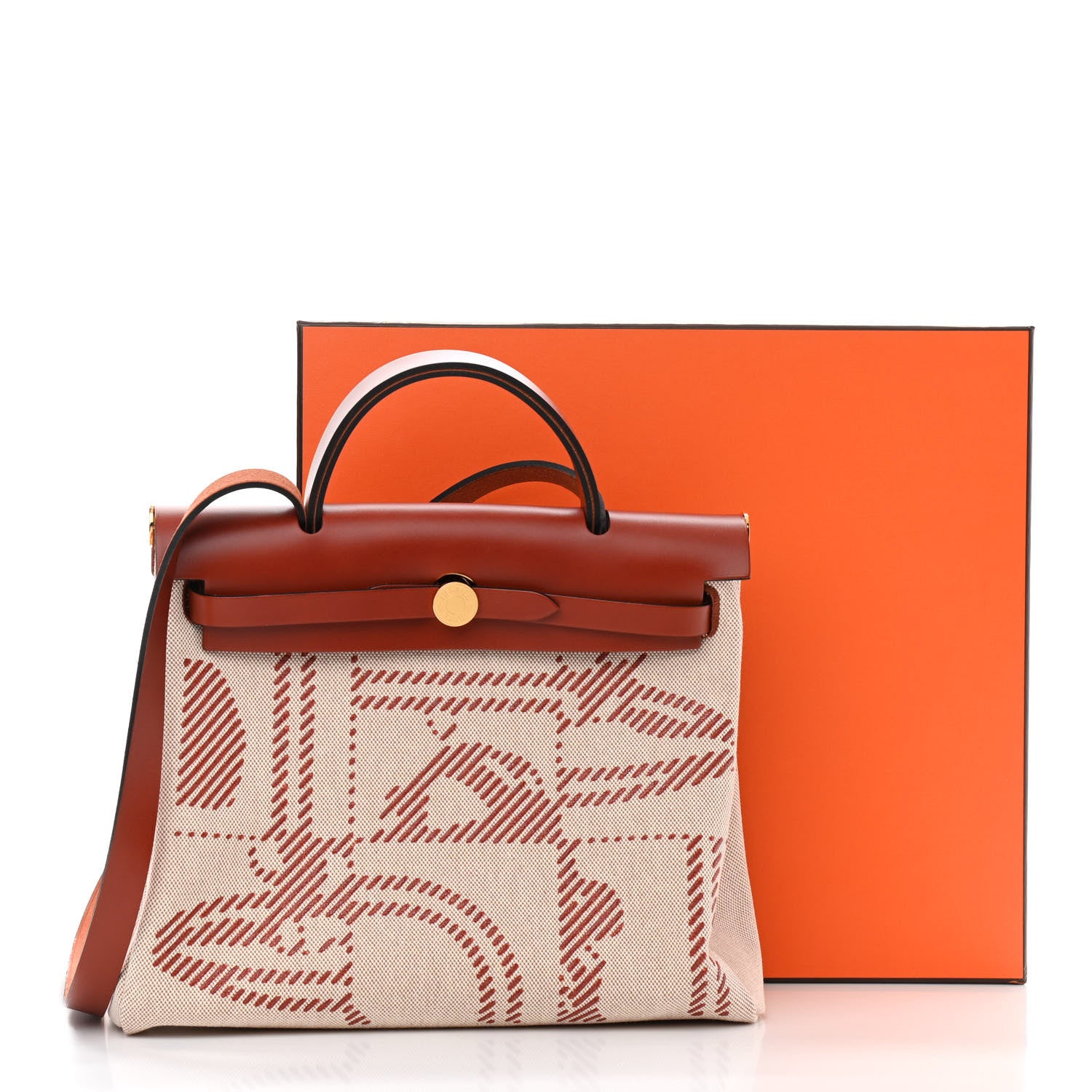 Hermes Vache Hunter Toile H Brides de Gala Herbag Zip Retourne 31 PM Cuivre Ecru Beige 12 of 12