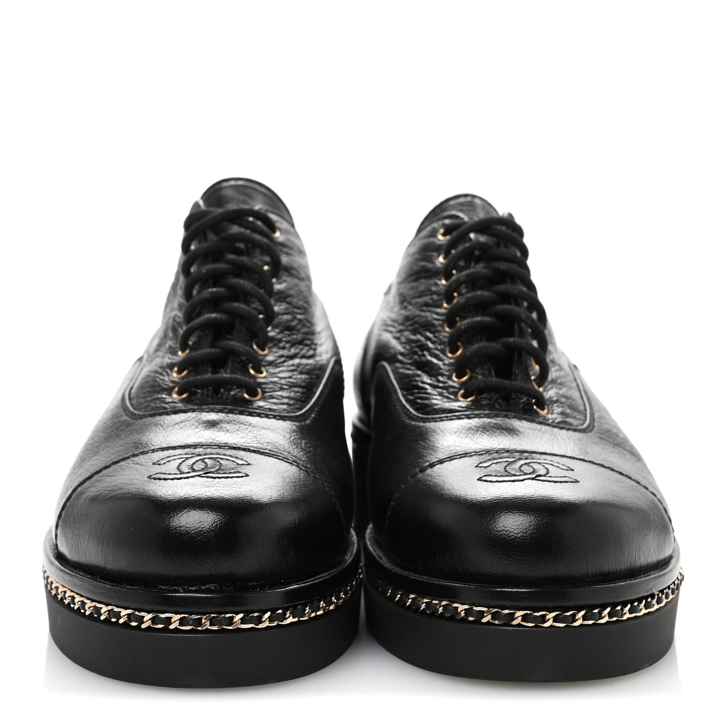 Shiny Crumpled Lambskin CC Lace Up Oxfords 41 Black