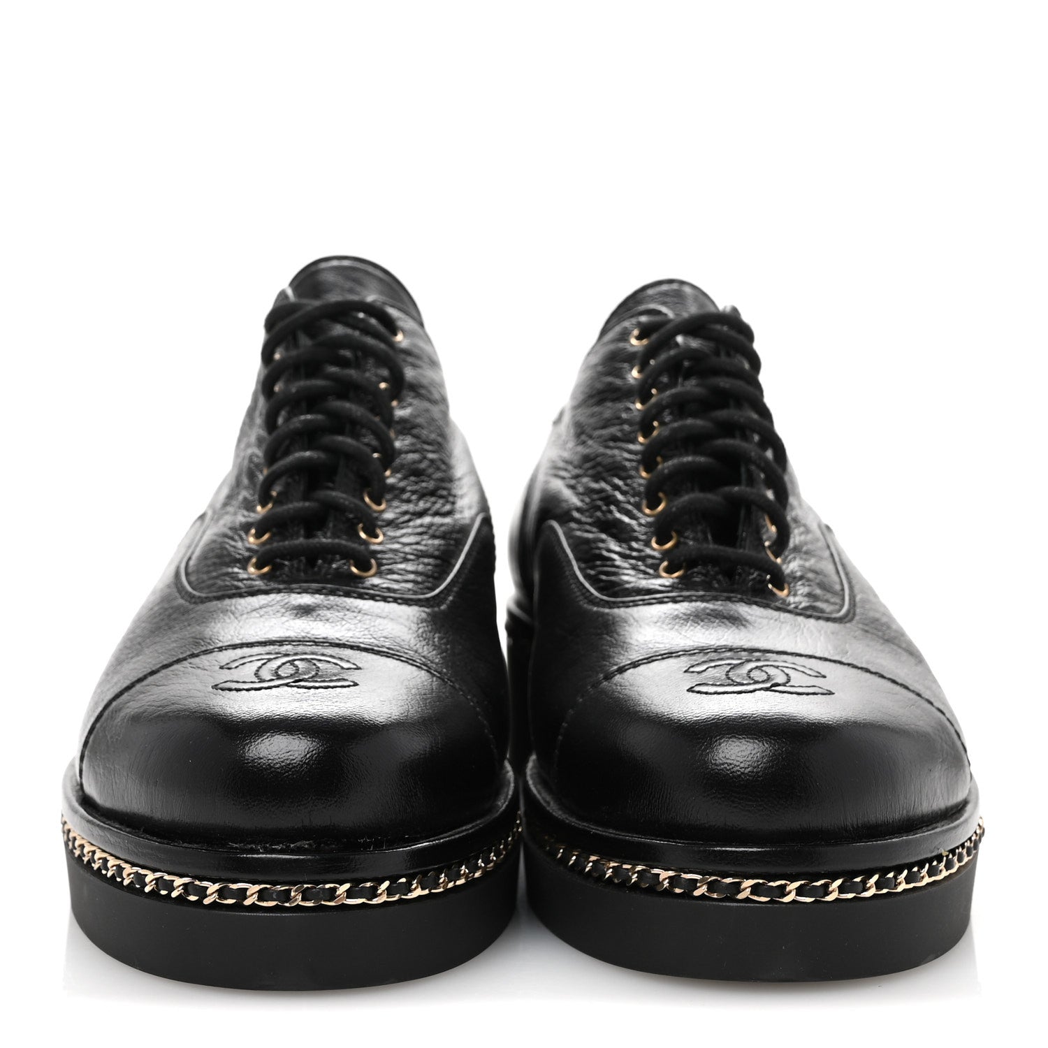 Chanel Shiny Crumpled Lambskin CC Lace Up Oxfords 41 Black 3 of 9