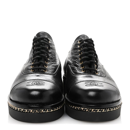 Chanel Shiny Crumpled Lambskin CC Lace Up Oxfords 41 Black 3 of 9