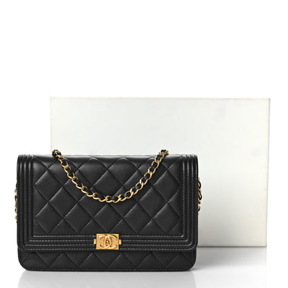 Chanel Lambskin Quilted Boy Wallet On Chain WOC Black 13 of 15