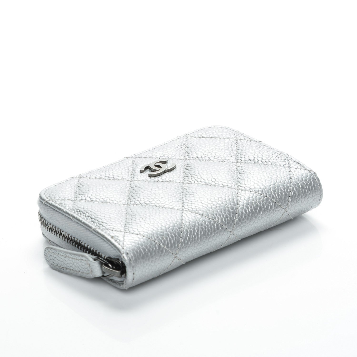 Chanel Metallic Caviar Quilted Zip Coin Purse Silver 4 of 7