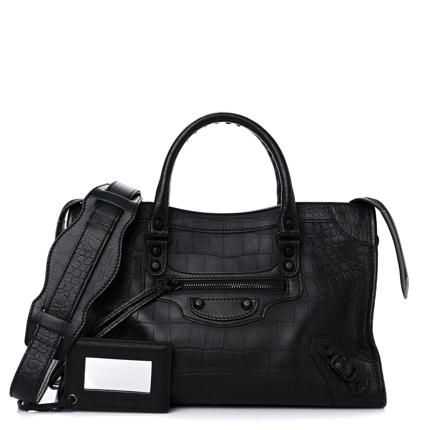 Matte Supple Lambskin Crocodile Embossed Classic Black Hardware S City Black