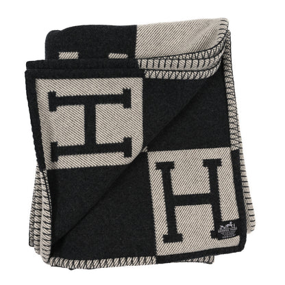 Hermes Wool Cashmere Avalon Blanket Ecru Gris Fonce 2 of 3