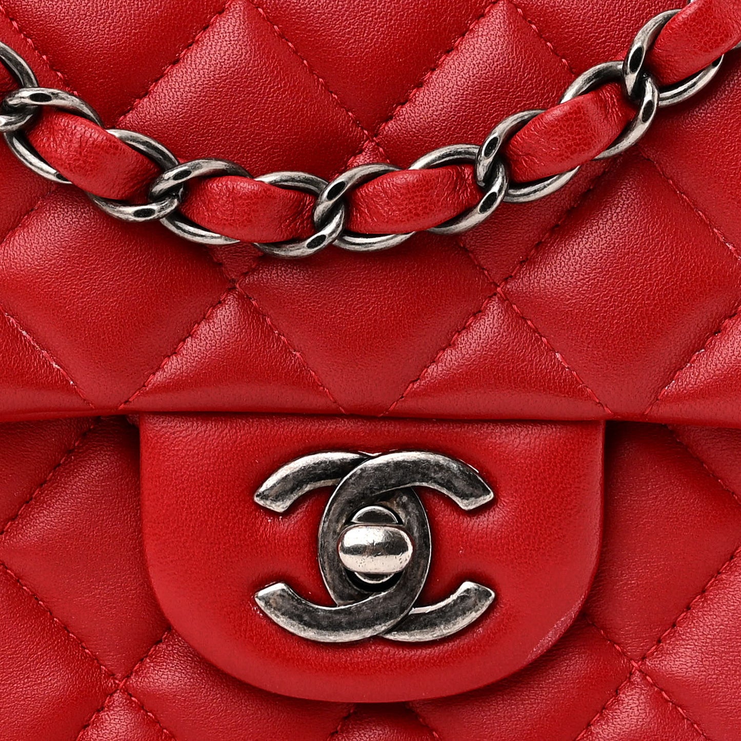 Lambskin Quilted Mini Rectangular Flap Red