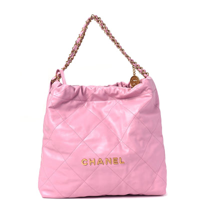 Chanel Shiny Calfskin Quilted Chanel 22 Drawstring Bag Pink 3 of 9