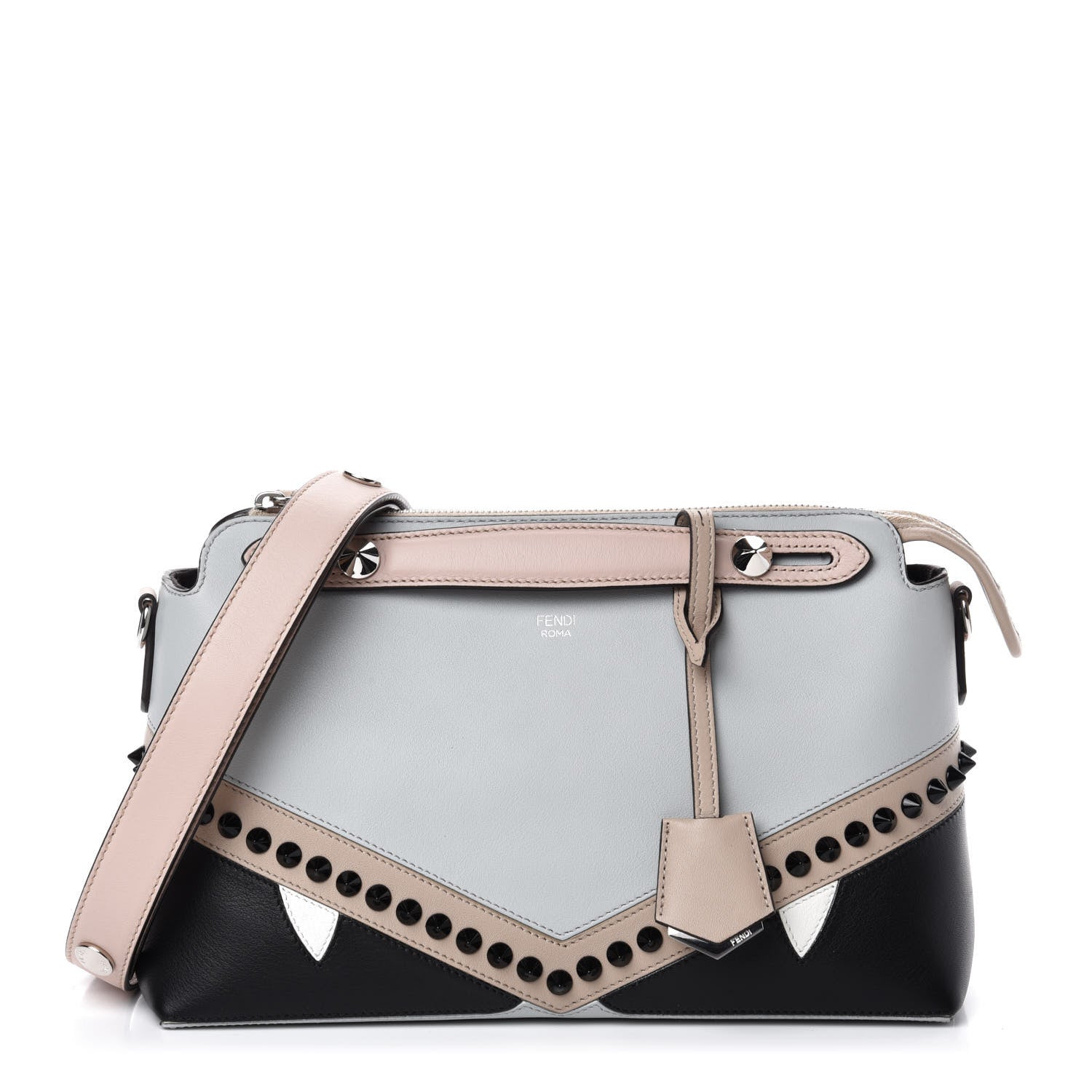 Fendi Vitello Dolce Monster Eyes Inlay Studded Medium By The Way Boston Bag Grigio Perla Nuvola Multicolor 1 of 10