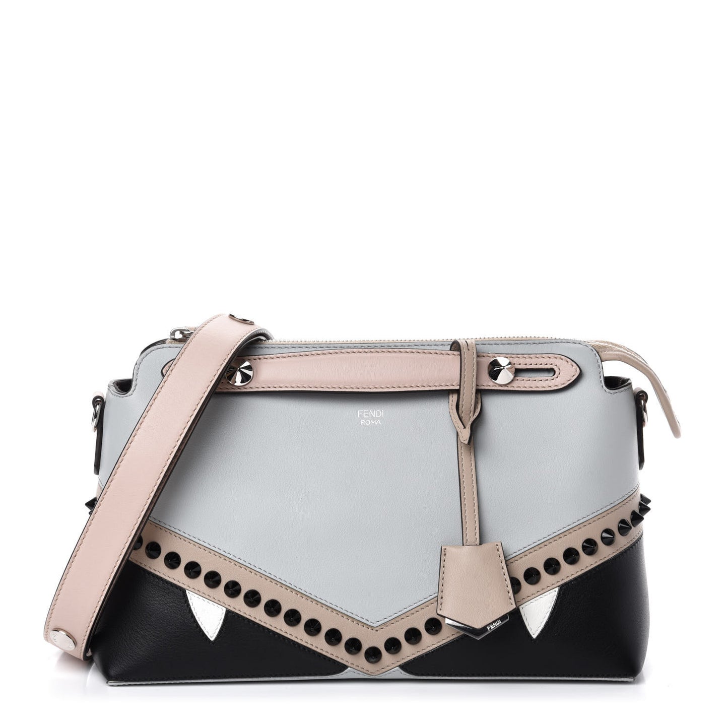 Vitello Dolce Monster Eyes Inlay Studded Medium By The Way Boston Bag Grigio Perla Nuvola Multicolor