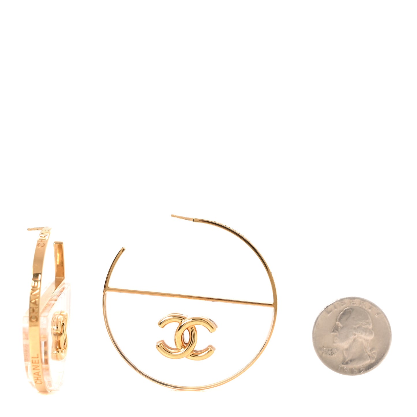 Metal Transparent Resin CC Hoop Earrings Gold