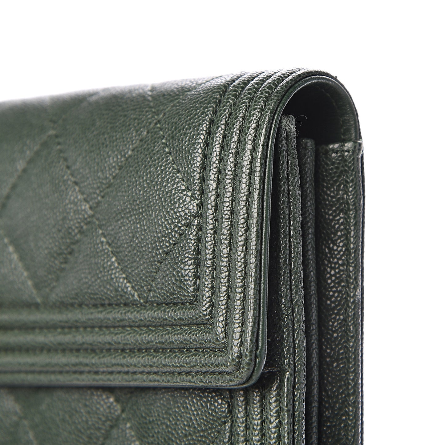 Caviar Quilted Large Boy Gusset Flap Wallet Green