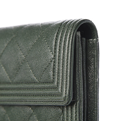 Chanel Caviar Quilted Large Boy Gusset Flap Wallet Green 9 of 11